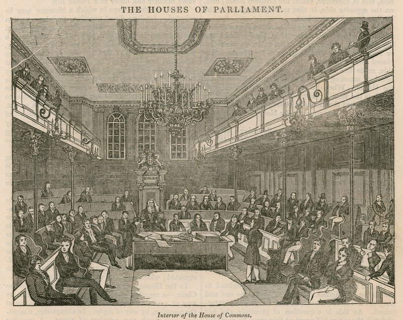 Innenansicht des House of Commons, Westminster, London von English School
