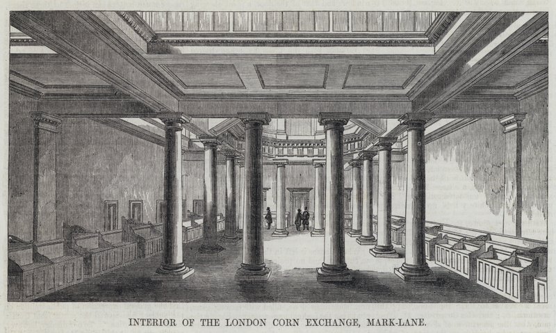 Innenansicht der London Corn Exchange, Mark-Lane (Gravur) von English School