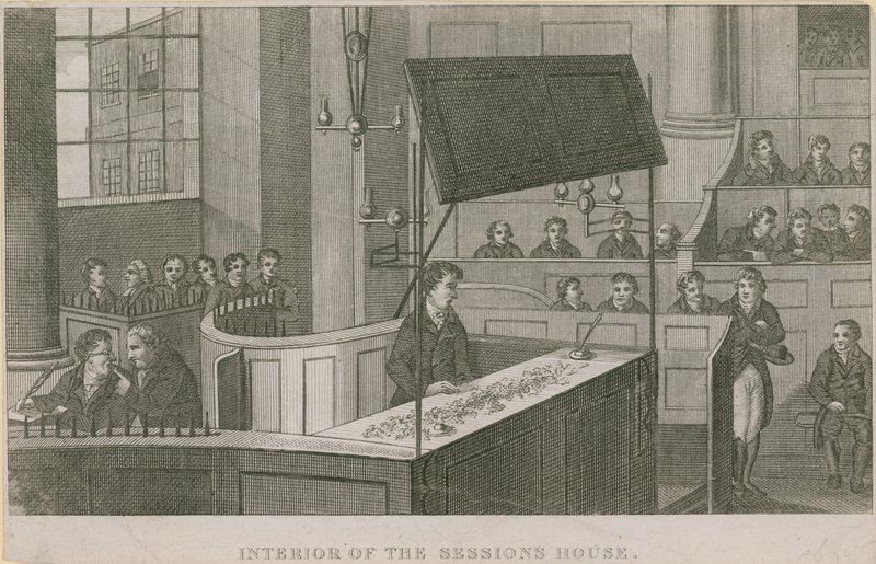 Innenansicht des Sitzungshauses, Old Bailey von English School