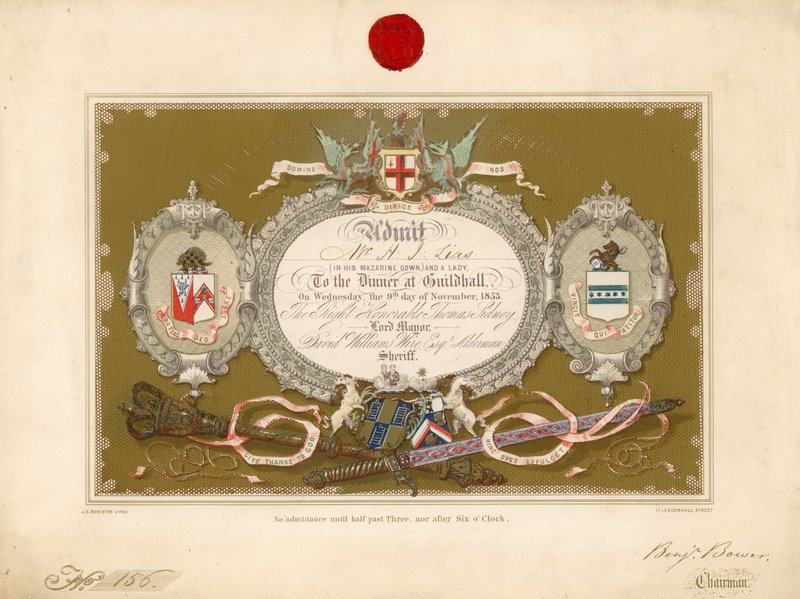 Einladung zu einem Bankett in der Guildhall, London, am 9. November 1853 von English School