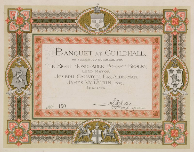 Einladung zu einem Bankett in der Guildhall, London, am 9. November 1869 von English School
