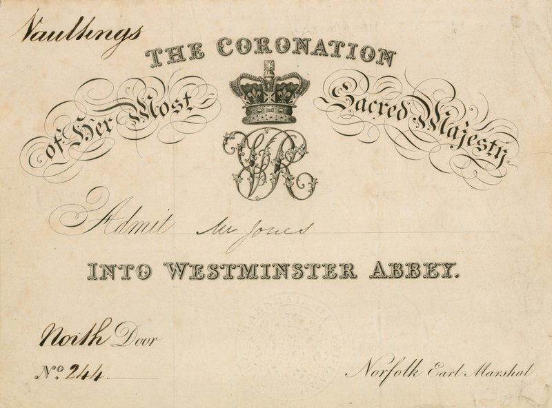 Einladung zur Krönung Ihrer heiligsten Majestät in der Westminster Abbey, 28. Juni 1838 von English School