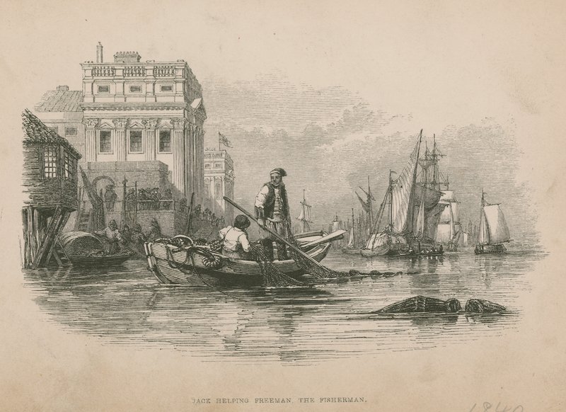 Jack hilft Freeman dem Fischer; Illustration aus Poor Jack von Frederick Marryat von English School
