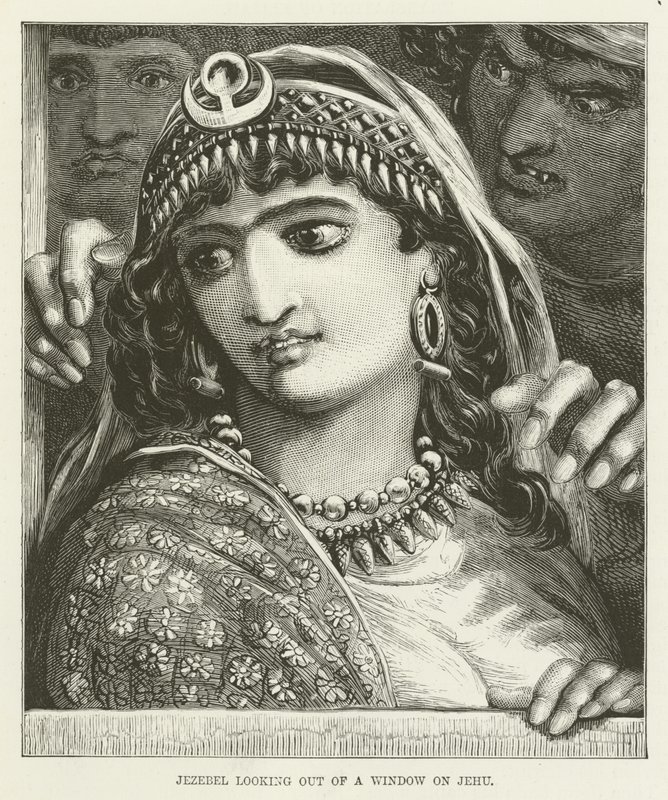Isebel schaut aus einem Fenster auf Jehu von English School