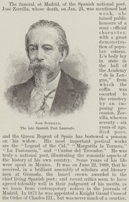 Jose Zorrilla, der verstorbene spanische Dichter Laureate von English School