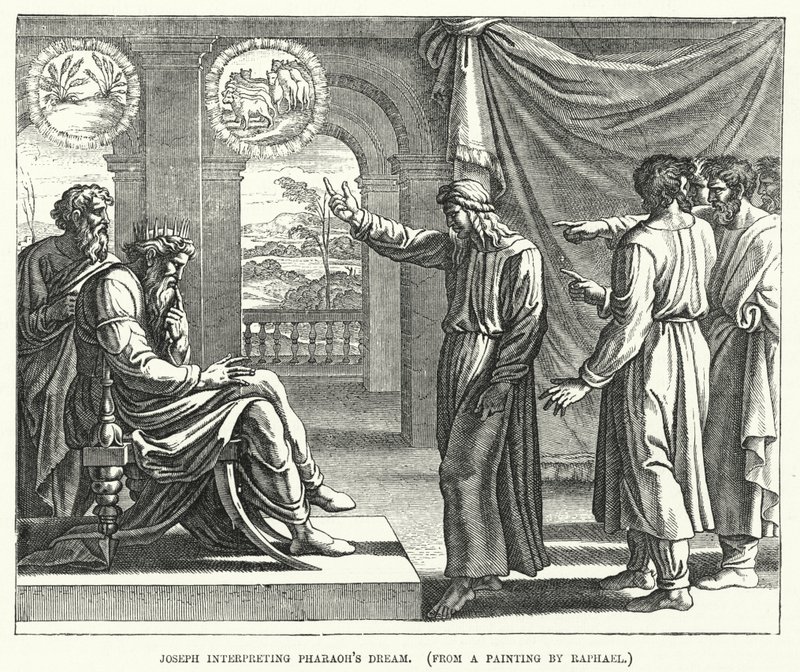 Joseph deutet den Traum des Pharao, nach einem Gemälde von Raphael (Stich) von English School