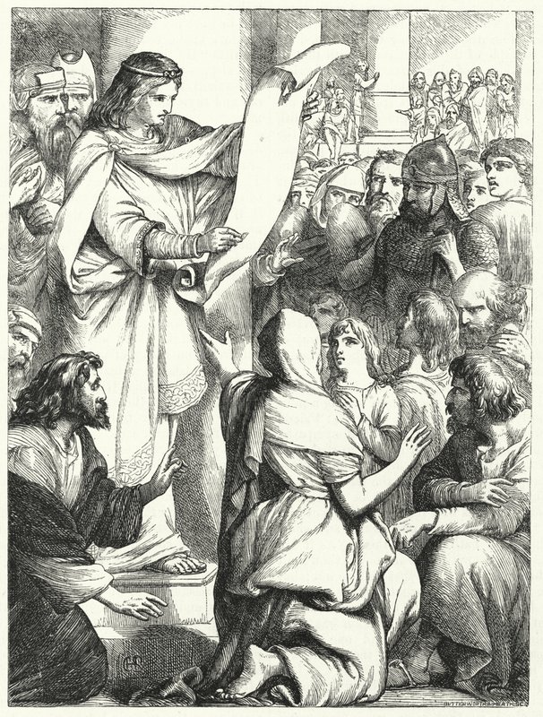Josia, König von Juda, liest dem Volk das Gesetz vor (Gravur) von English School