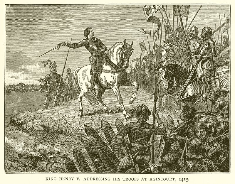 König Heinrich V. spricht zu seinen Truppen bei Agincourt, 1415 von English School