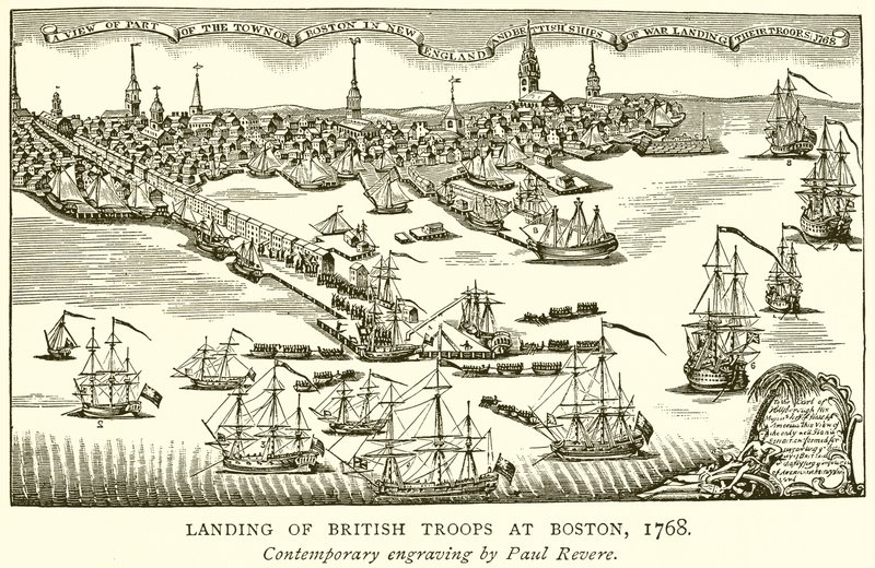 Landung britischer Truppen in Boston, 1768 von English School