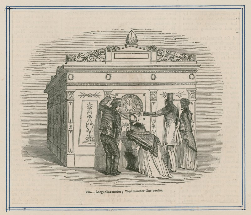Großer Gaszähler bei den Westminster Gaswerken, London von English School