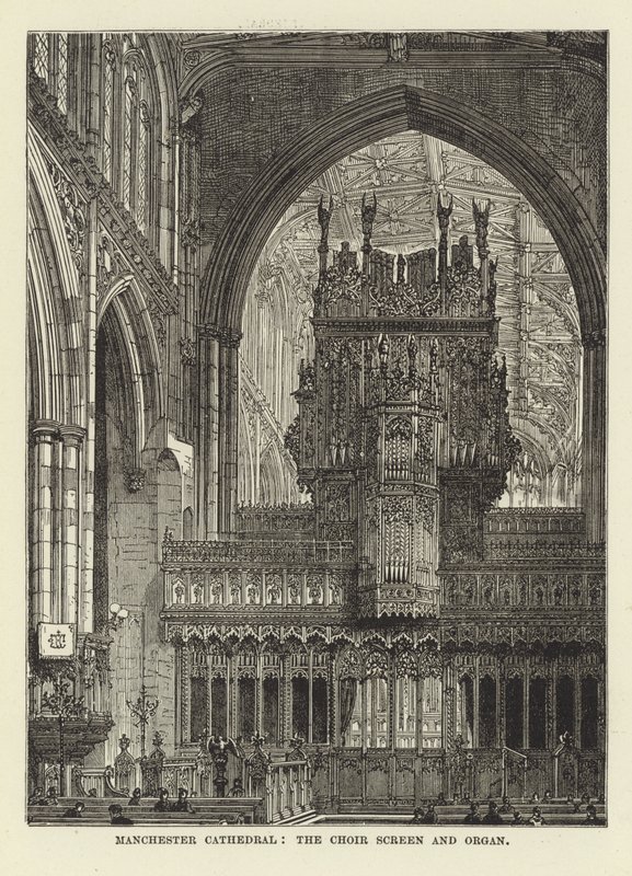 Manchester Kathedrale, das Chorgitter und die Orgel von English School