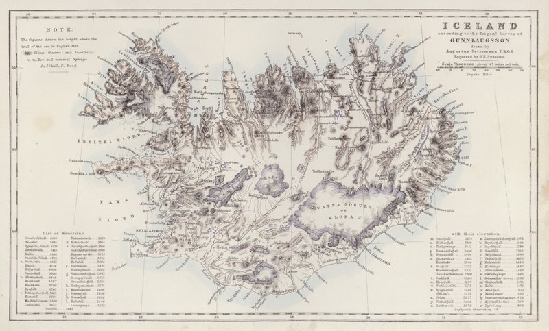 Karte: Island, nach der Trigonometrischen Vermessung von Gunnlaugsson gezeichnet von Augustus Petermann von English School