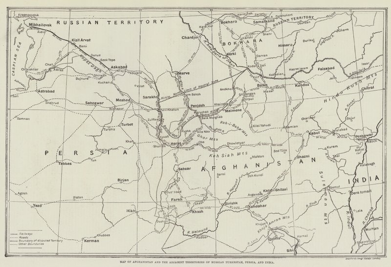 Karte von Afghanistan und den angrenzenden Gebieten von Russisch-Turkestan, Persien und Indien von English School