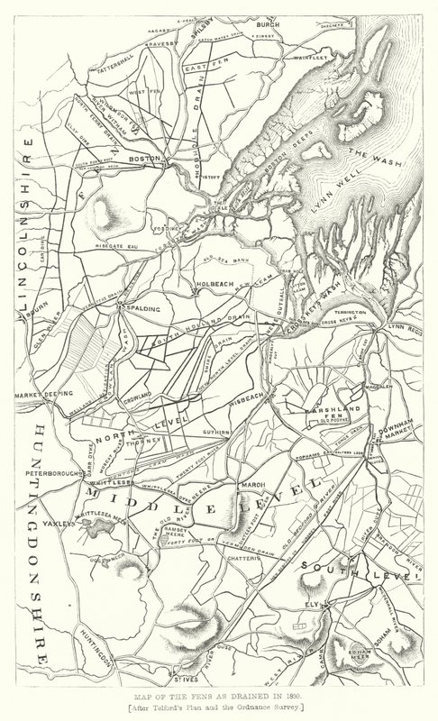 Karte der Fens, wie sie 1830 entwässert wurden (Stich) von English School
