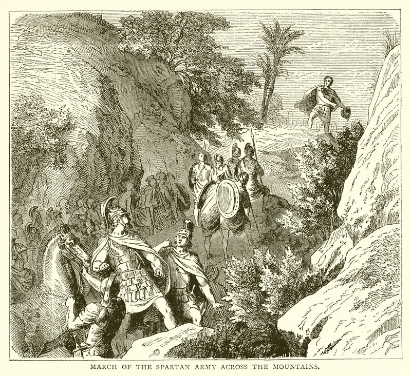 Marsch der spartanischen Armee über die Berge von English School
