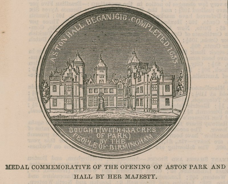 Medaille zur Erinnerung an die Eröffnung von Aston Park und Hall durch Ihre Majestät von English School