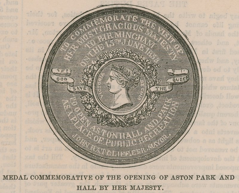 Medaille zur Erinnerung an die Eröffnung von Aston Park und Hall durch Ihre Majestät von English School