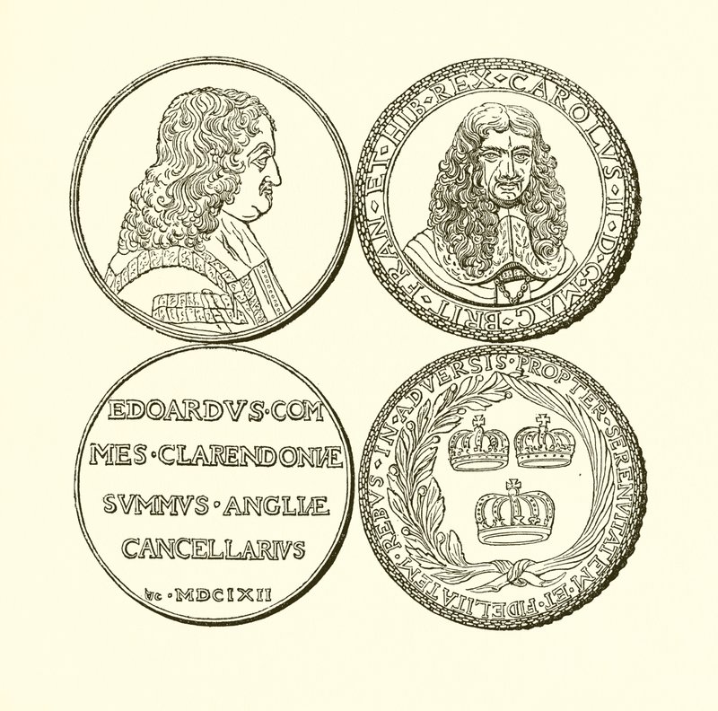 Medaille von Clarendon und Medaille zur Erinnerung an die Restauration von English School