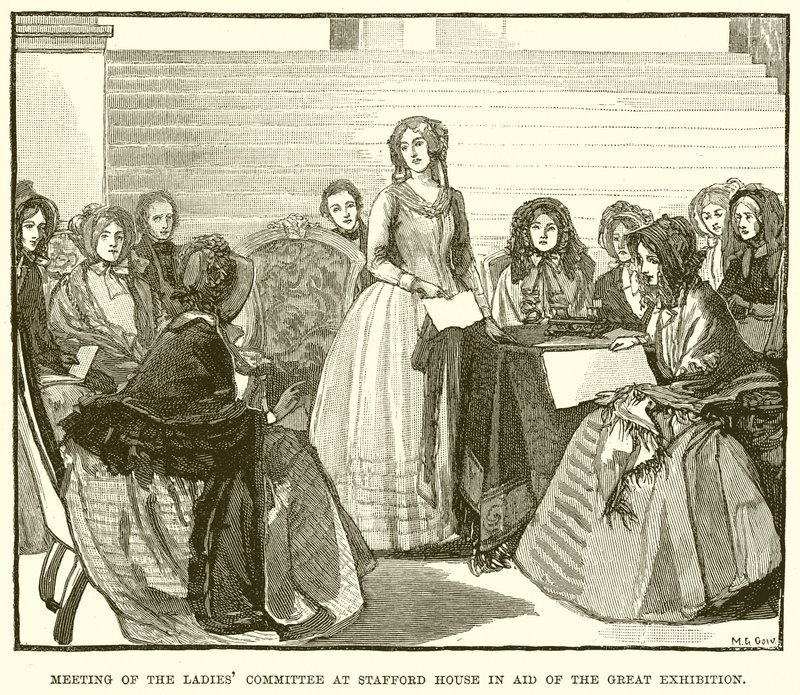 Versammlung des Damenkomitees im Stafford House zur Unterstützung der Großen Ausstellung von English School