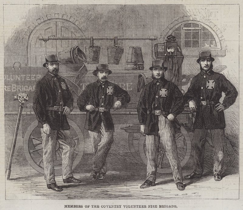 Mitglieder der Freiwilligen Feuerwehr von Coventry (Stich) von English School