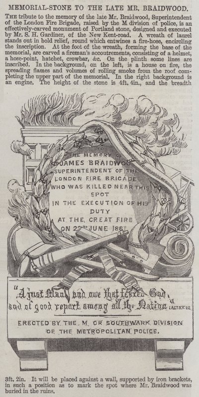 Gedenkstein für den verstorbenen Mr. Braidwood (Stich) von English School