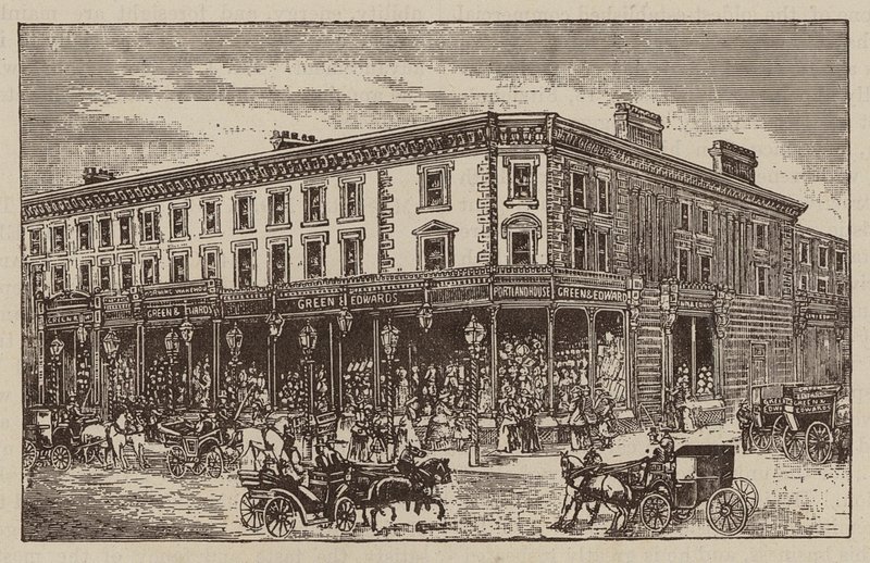 Messrs Green und Edwards, Tuchhändler, Ausstatter usw., 2, 4, 6, 8 und 14, Circus Road, St John