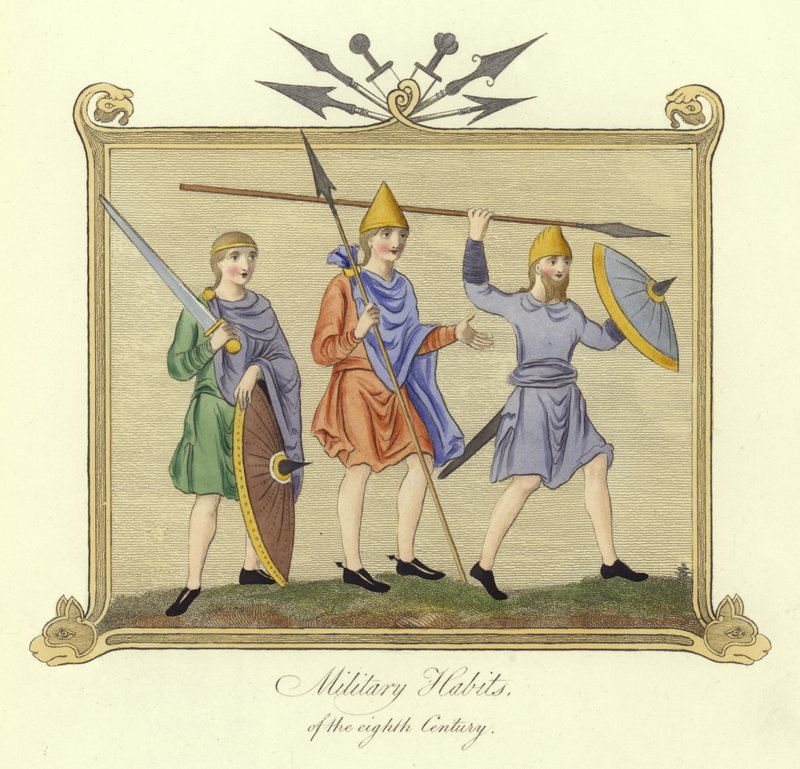 Militärische Kostüme des 8. Jahrhunderts von English School