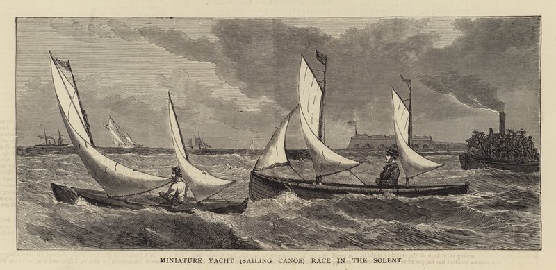 Miniatur-Yacht (Segelkanu) Rennen im Solent (Gravur) von English School