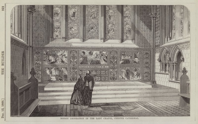 Mosaikdekoration in der Lady Chapel, Chester Cathedral (Gravur) von English School