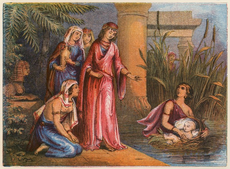 Moses im Schilf (Farblithografie) von English School
