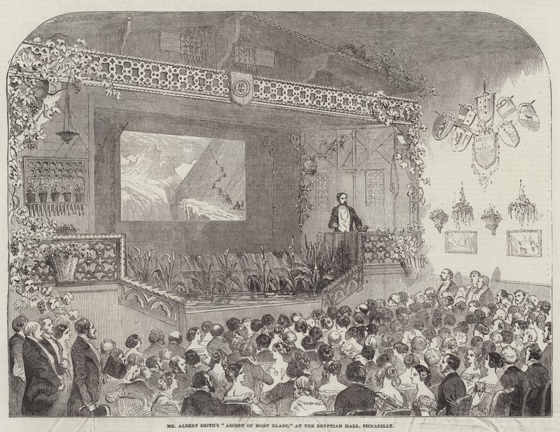 Herr Albert Smiths "Aufstieg des Mont Blanc" in der Egyptian Hall, Piccadilly von English School