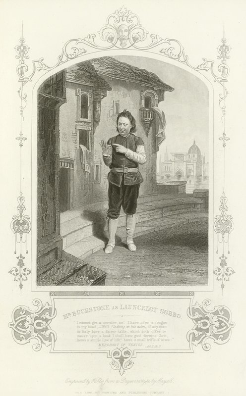 Mr. Buckstone als Launcelot Gobbo, Der Kaufmann von Venedig von English School