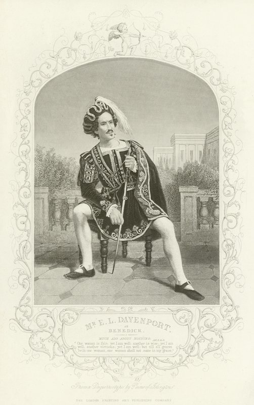 Mr. E. L. Davenport als Benedick, Viel Lärm um nichts, Akt II, Szene iii von English School