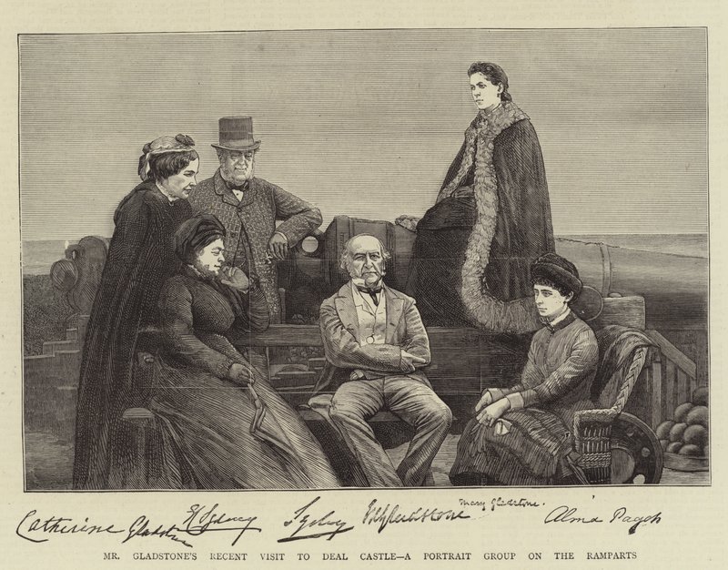 Herr Gladstones jüngster Besuch in Deal Castle, eine Porträtgruppe auf den Wällen von English School