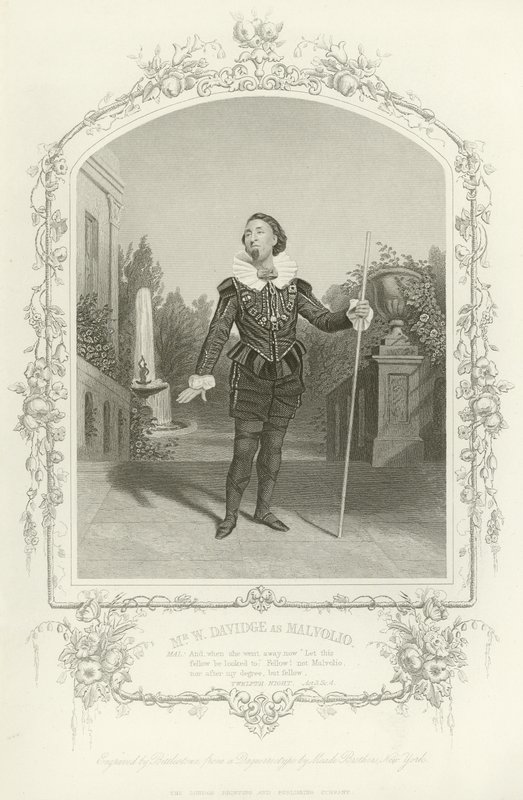 Mr. W. Davidge als Malvolio, Was ihr wollt, Akt III, Szene iv von English School