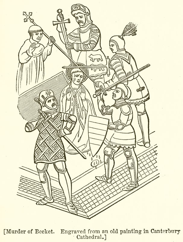 Mord an Becket. Graviert nach einem alten Gemälde in der Kathedrale von Canterbury von English School