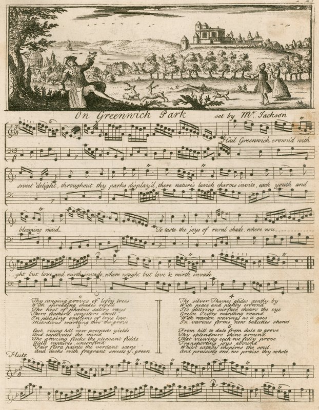 Musikpartitur: Über den Greenwich Park, gesetzt von Mr. Jackson von English School