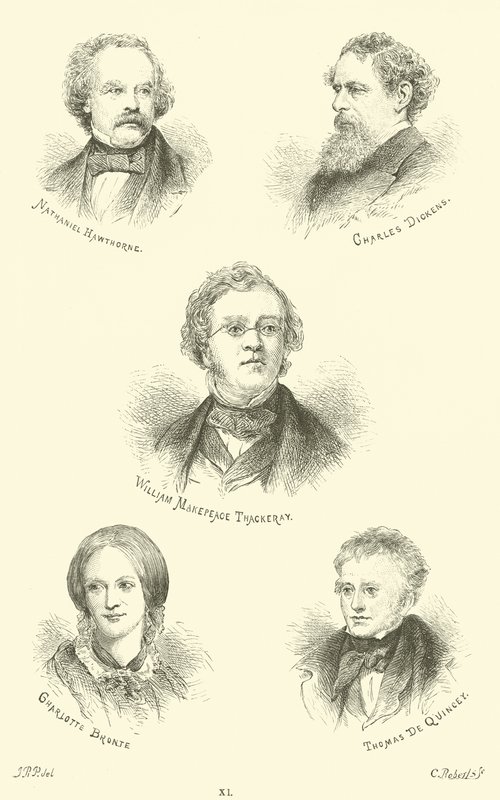 Nathaniel Hawthorne, Charles Dickens, William Makepeace Thackeray, Charlotte Brontë, Thomas De Quincey von English School