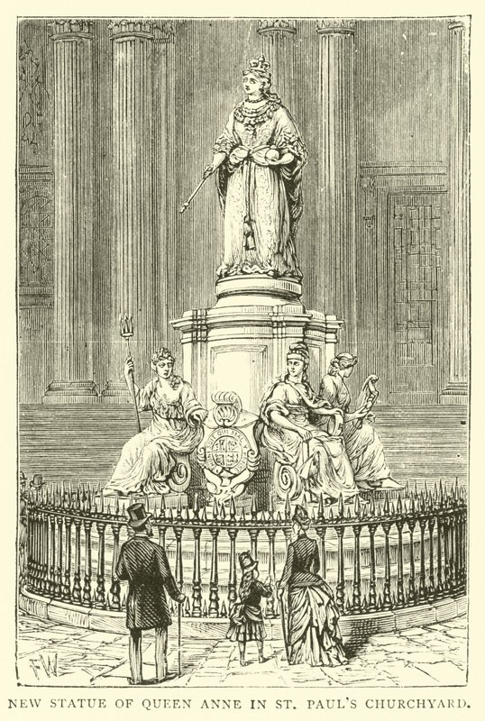 Neue Statue von Königin Anne im St. Pauls Kirchhof von English School