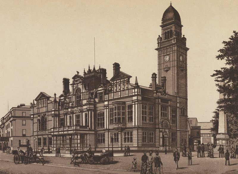 Neues Rathaus, Leamington (Lithografie) von English School