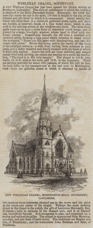 Neue Wesleyanische Kapelle, Mornington-Road, Southport, Lancashire (Stich) von English School