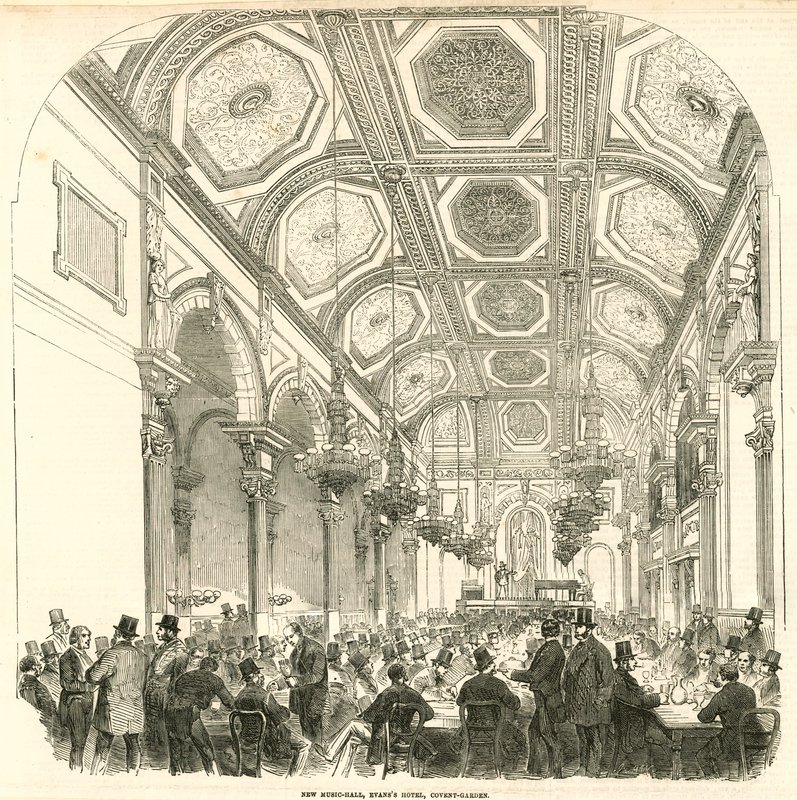 Neuer Musiksaal, Evans Hotel, Covent Garden, London von English School