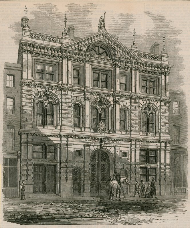 Neu errichtete Büros der Peninsular and Oriental Steam Navigation Company, Leadenhall Street, London von English School