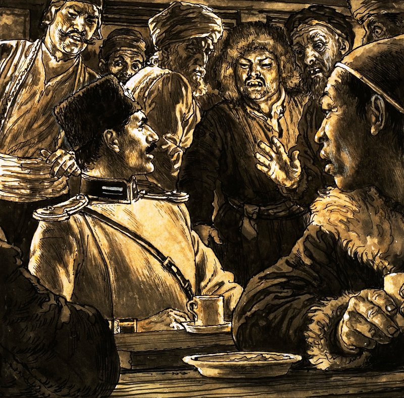 Nikolkai Prjevalsky und die Wüste Gobi (Gouache auf Papier) von English School