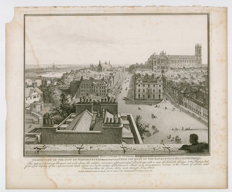 Nordansicht der Stadt Westminster vom Dach des Bankettsaals, Whitehall von English School