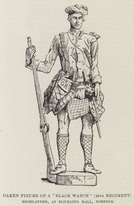 Eichenfigur eines "Black Watch" (42. Regiment) Highlanders, in Blickling Hall, Norfolk von English School
