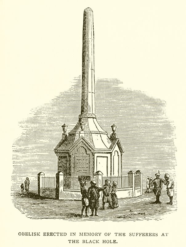 Obelisk errichtet zum Gedenken an die Opfer des Schwarzen Lochs von Kalkutta von English School
