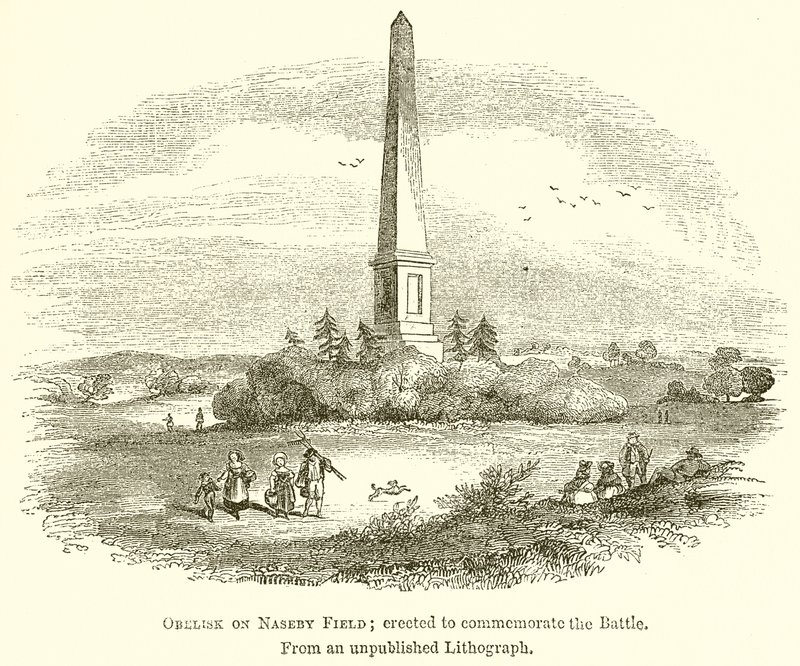 Obelisk auf dem Naseby-Feld; errichtet zur Erinnerung an die Schlacht von English School