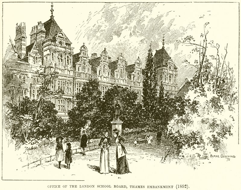 Büro des London School Board, Thames Embankment (1892) von English School