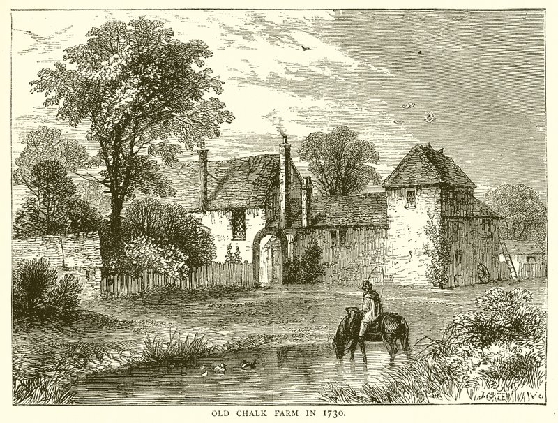 Old Chalk Farm im Jahr 1730 von English School
